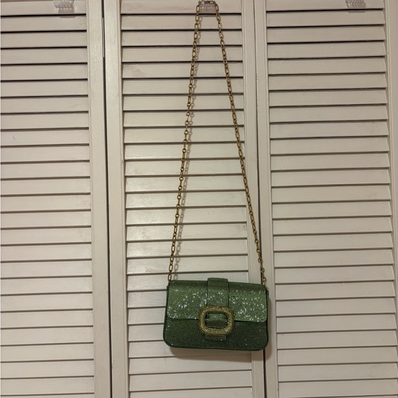Green Crystal Rhinestone Embellished Crossbody Clutch Sparkly - Picture 10 of 11